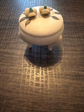 Trinket Box Porcelain Footed w/14K Gold Post Floral Bisque Earrings. Denver Co.